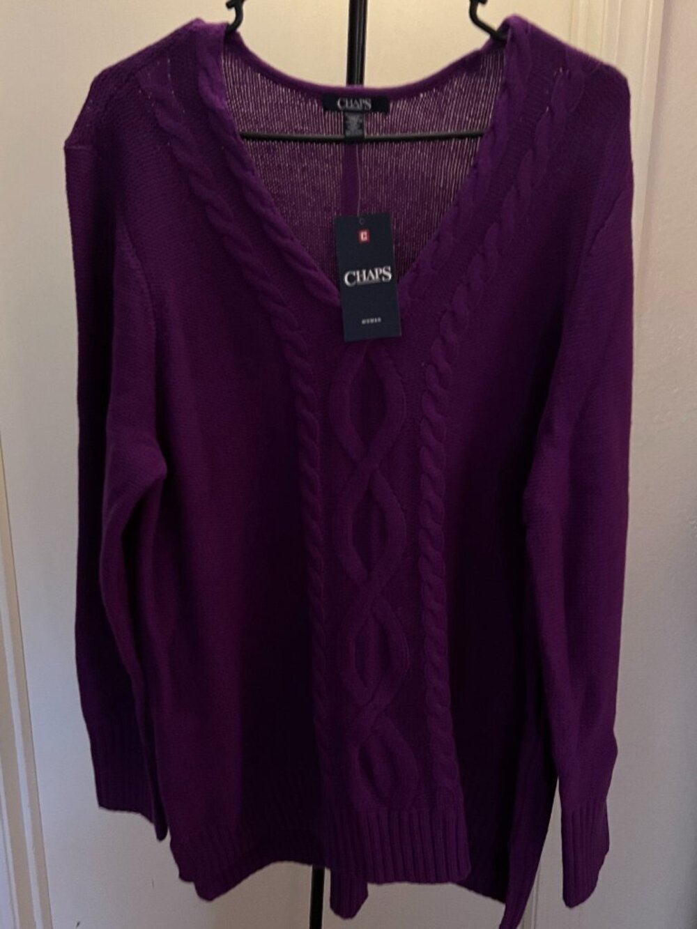 Chaps Women's V-Neck Cable Knit Purple Pullover Sweater W 3X NWT